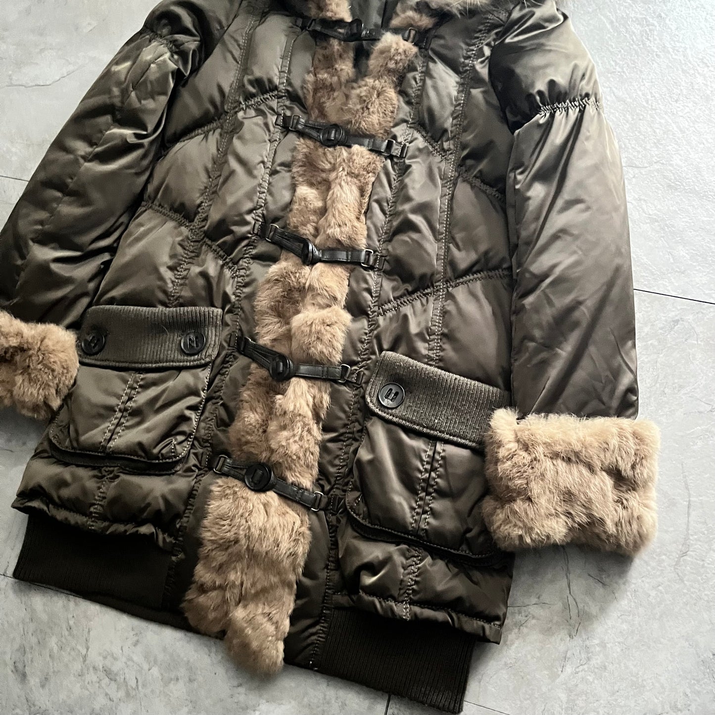 Vintage Green Faux Fur Jacket Size 02
