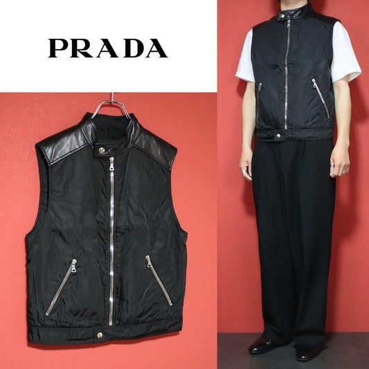 Prada Archive Leather Nylon Docking Vest Black Size S