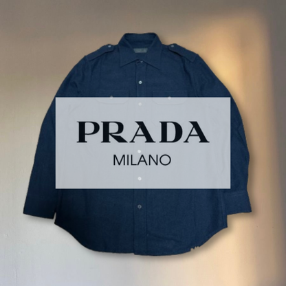 PRADA Navy Wool Military Shirt