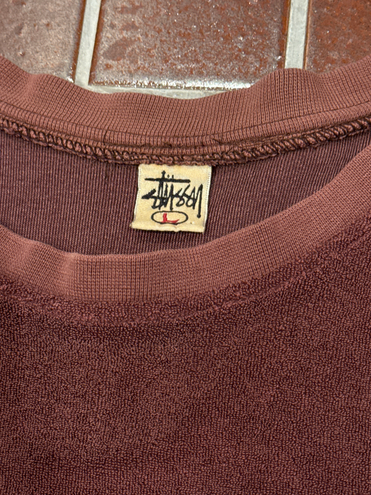 Stussy 90s short sleeve pile tee with shoulder detail Red Size L