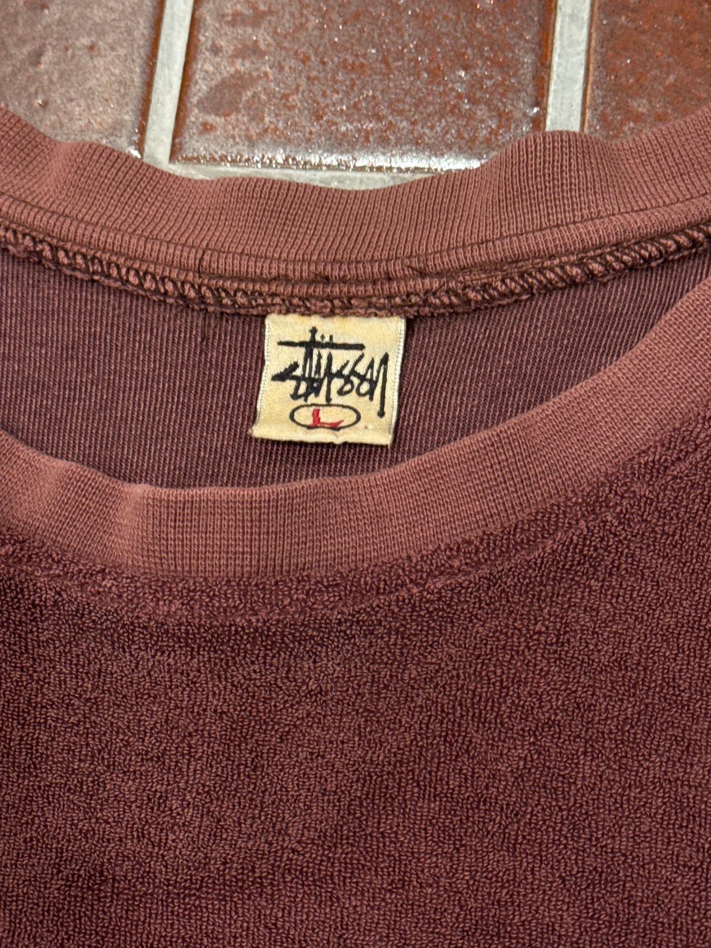 Stussy 90s short sleeve pile tee with shoulder detail Red Size L