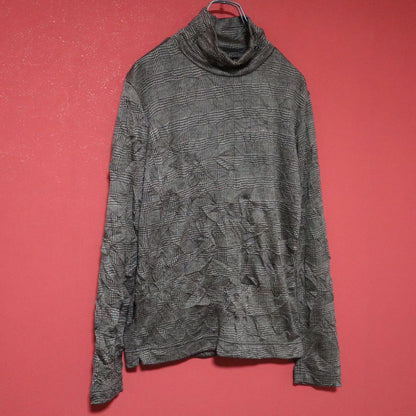 Yohji Yamamoto Glen Check Crinkled Mock Neck Long Sleeve Tee Size 2