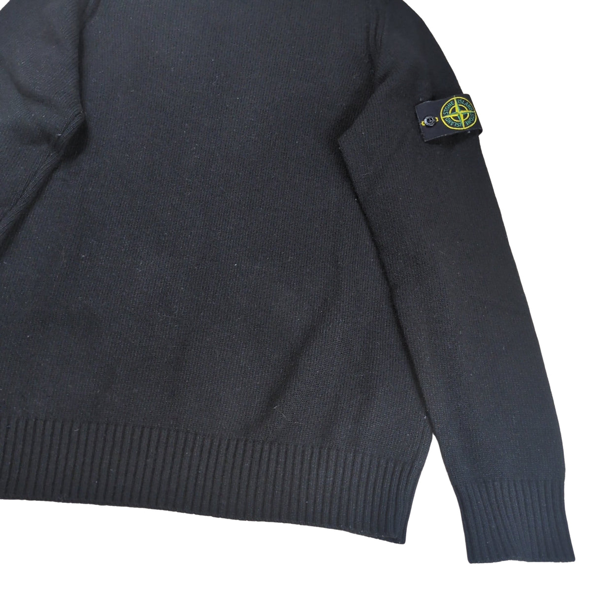 STONE ISLAND Logo Patch Crew Neck Wool Sweater Black Size L