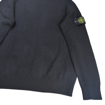 STONE ISLAND Logo Patch Crew Neck Wool Sweater Black Size L