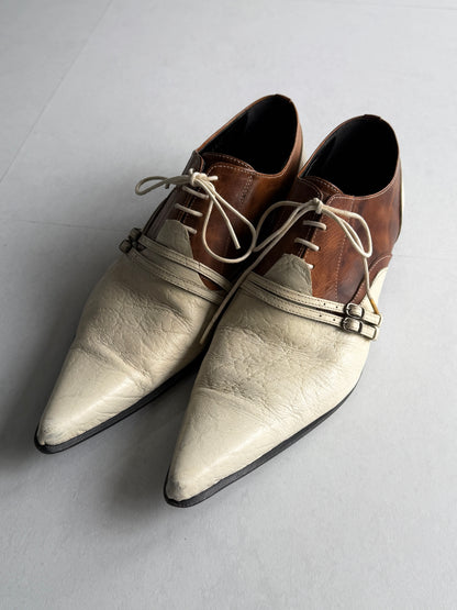 TORNADO MART Two-Tone Pointed Leather Shoes Size S