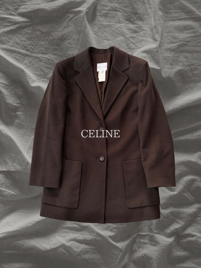 CELINE AW92 Wool Cashmere Tailored Dark Brown Blazer