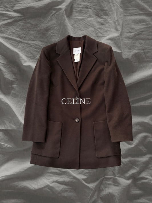CELINE AW92 Wool Cashmere Tailored Dark Brown Blazer