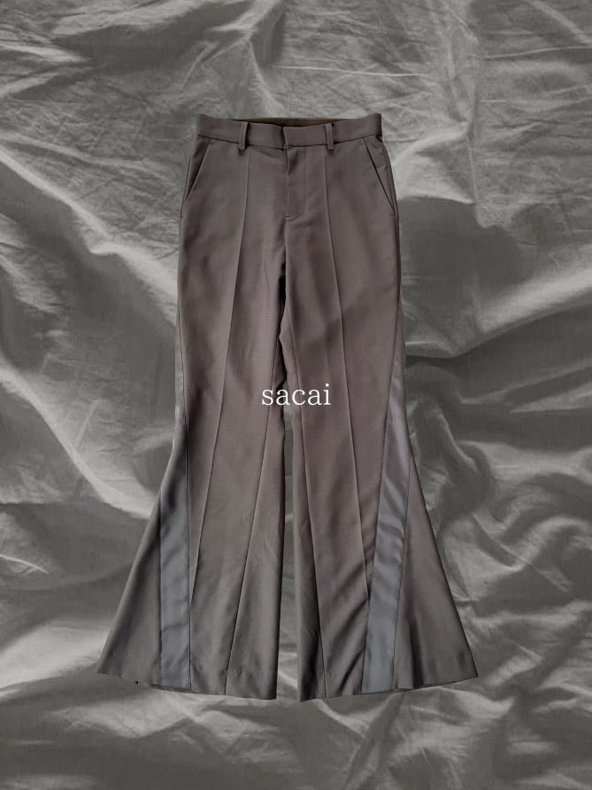 sacai AW23 Polyester Wool Curved Flare Pants Beige Size 1