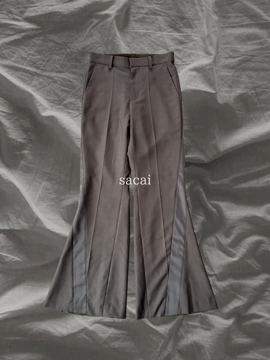 sacai AW23 Polyester Wool Curved Flare Pants Beige Size 1