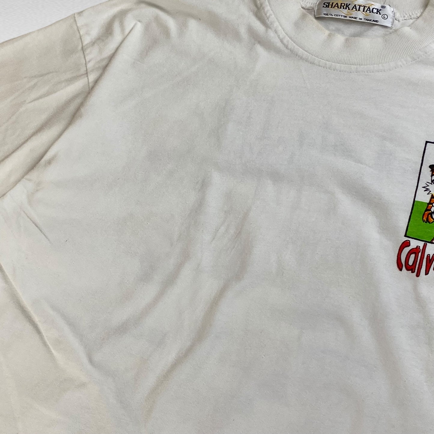 SHARK ATTACK 90s Calvin & Hobbes Cartoon T-Shirt Size L