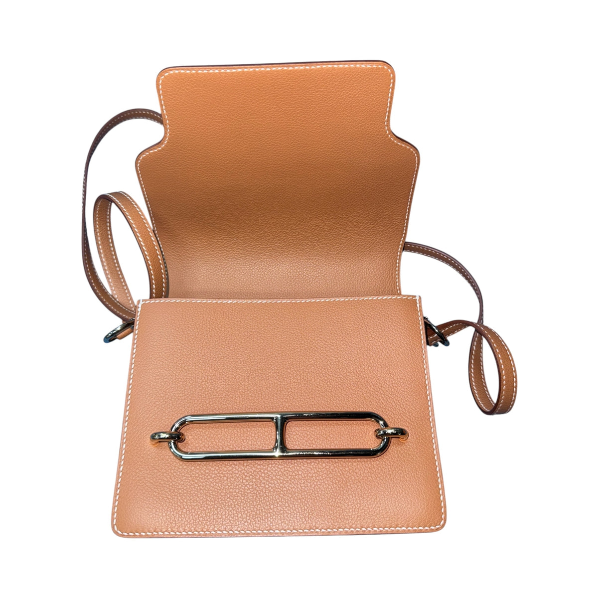 HERMÈS "Roulis Mini" Gold Evercolor Bag Gold