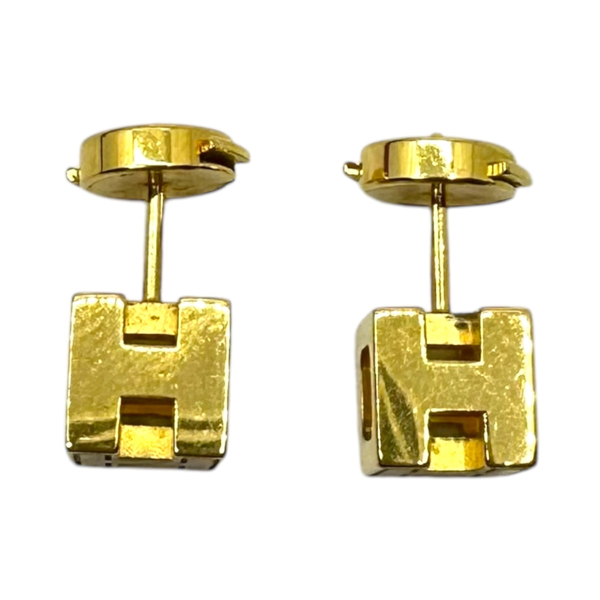 HERMES H Cube Caged Ash Earrings Gold