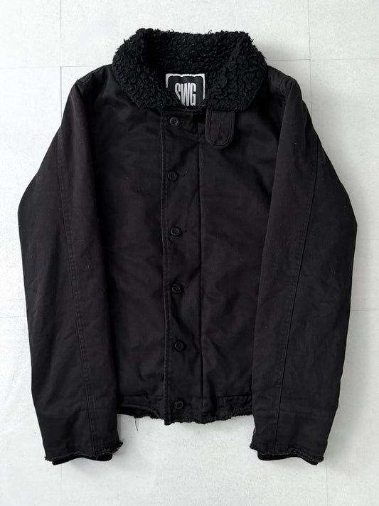 Swagger Damaged Design Black Boa Jacket