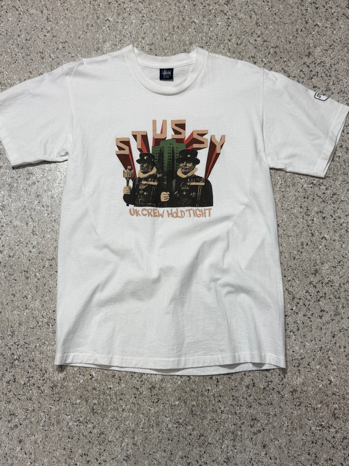 OLD STUSSY "UK Crew Hold Tight" T-Shirt White Size L
