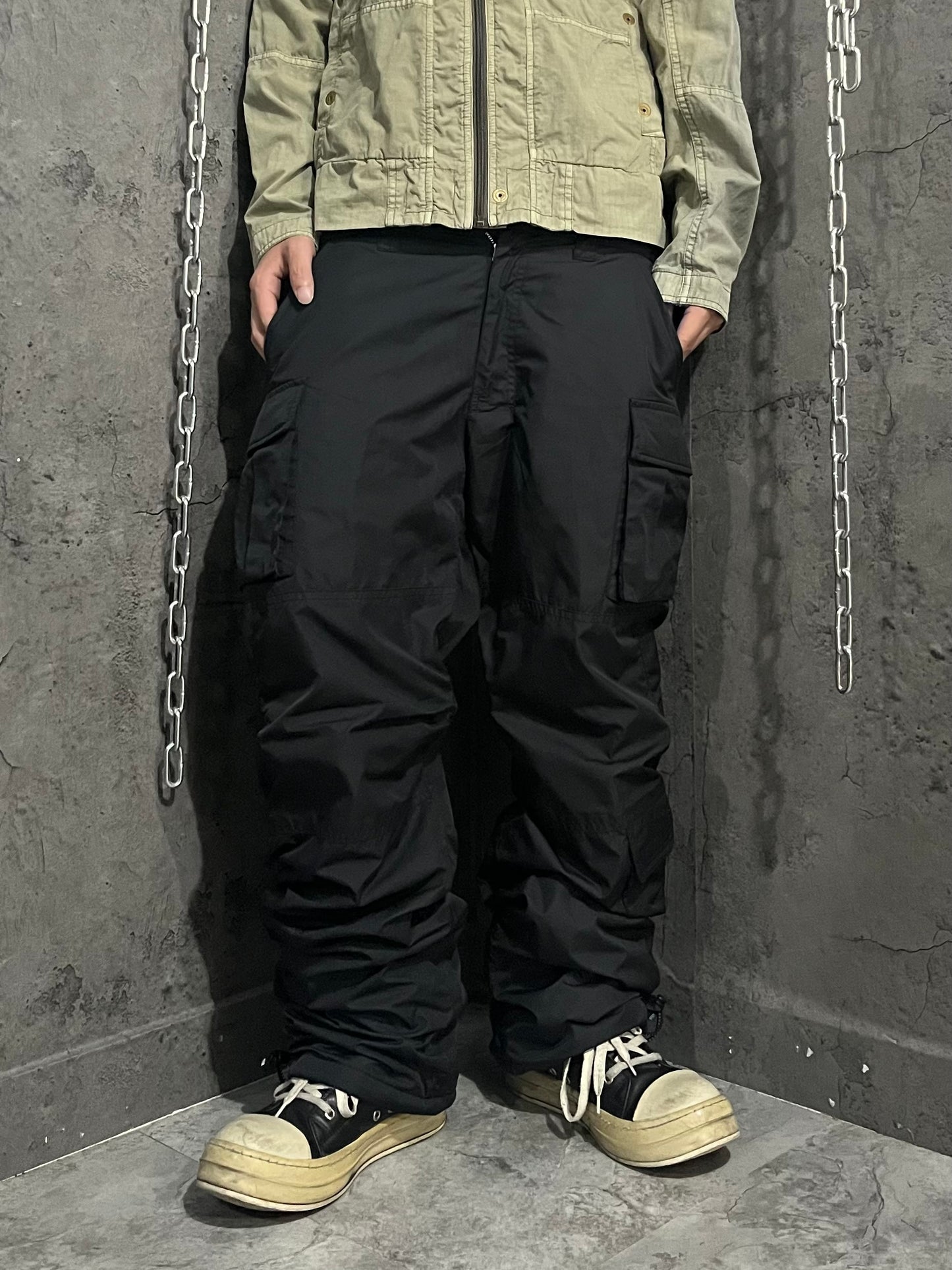 PPFM Black Nylon Cargo Pants