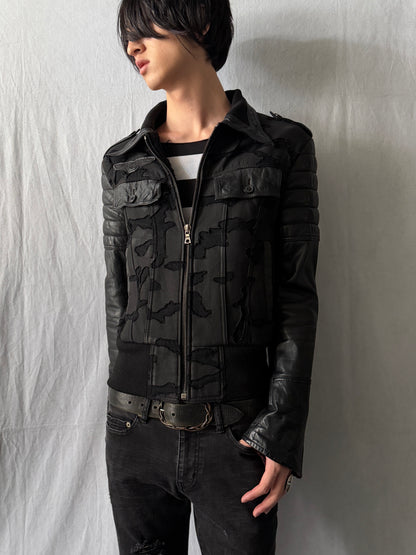 Roen Distressed Leather Hybrid Jacket Size 46