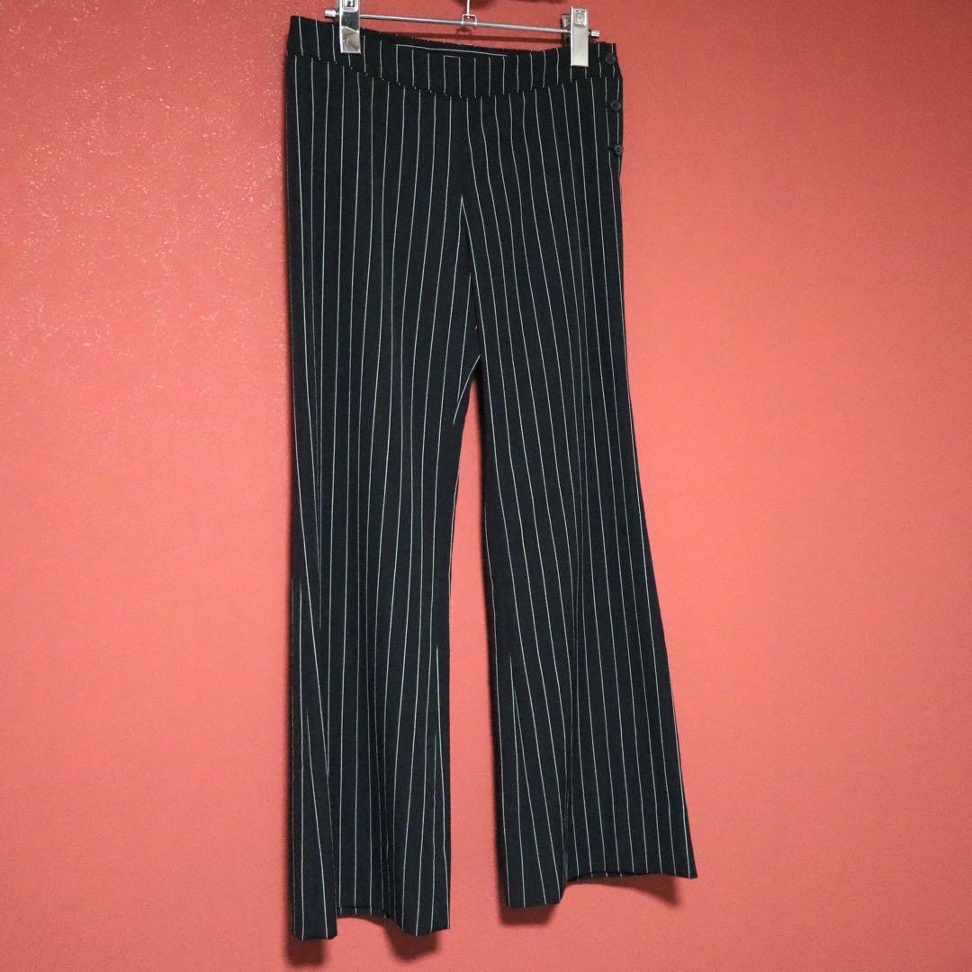 Issey Miyake Black Wool Button Design Striped Flare Size 1