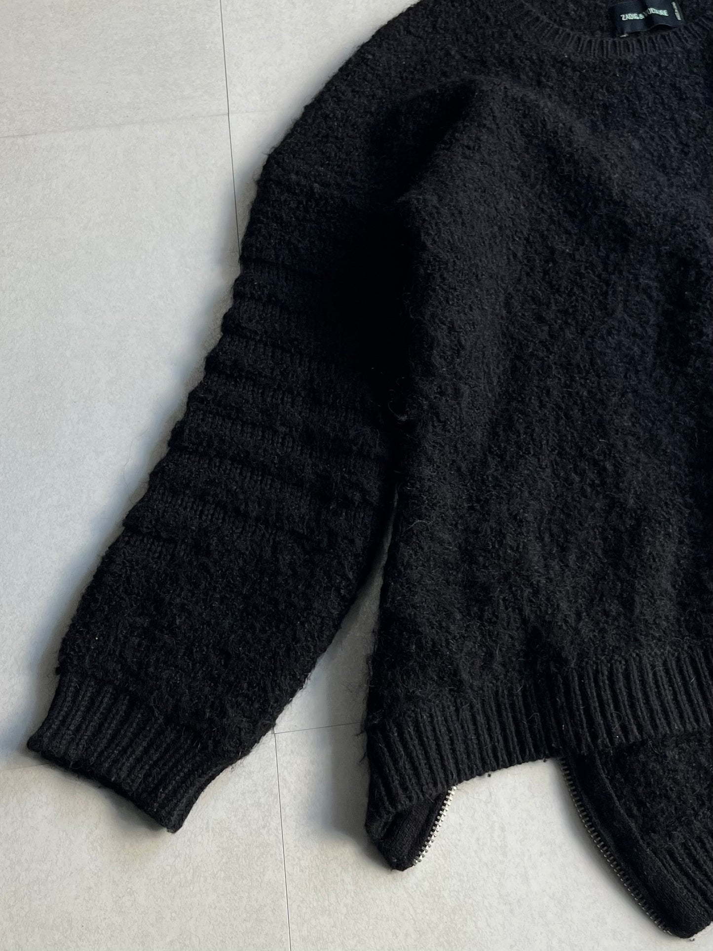 Zadig & Voltaire Black Zip Knit Mohair Blend Size M