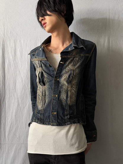 TORNADO MART Python Texture Flare Denim Jacket Size M