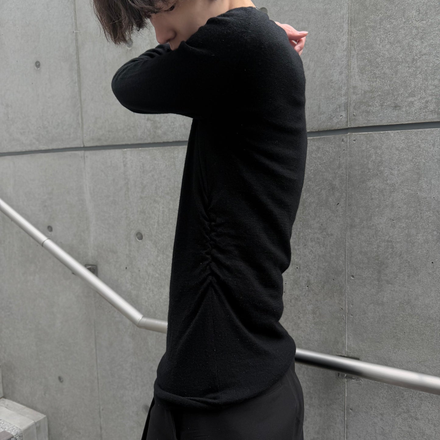 MM6 07AW Black Wool Cashmere Gather Knit Sweater