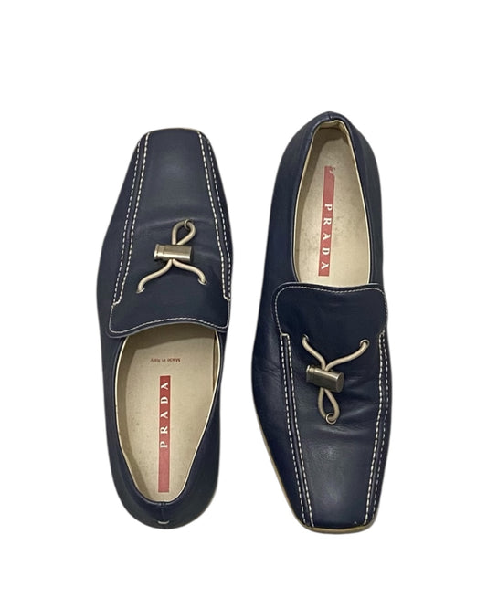 PRADA SPORTS Vintage Blue Leather Tassel Loafers