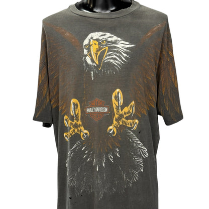HARLEY-DAVIDSON 80s 3D Eagle All Over Print T-Shirt Size XL
