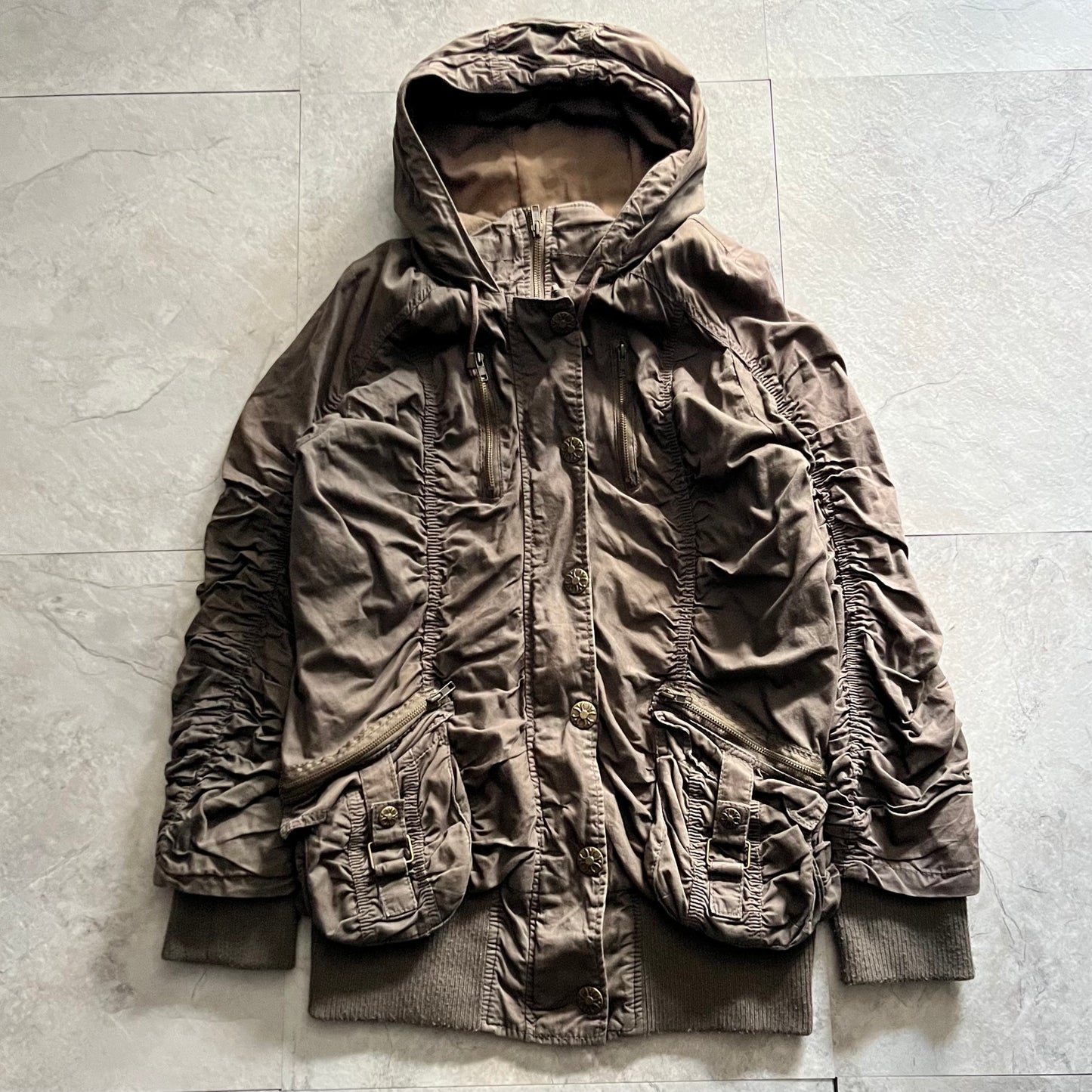 Vintage Y2K Brown Shirring Cotton Jacket Size S