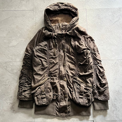 Vintage Y2K Brown Shirring Cotton Jacket Size S