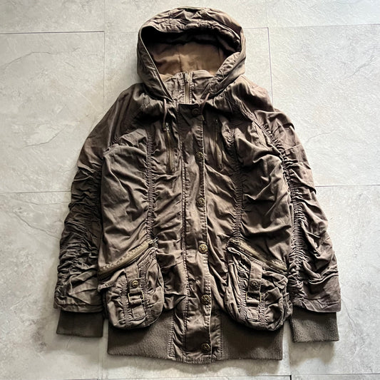 Vintage Y2K Brown Shirring Cotton Jacket Size S