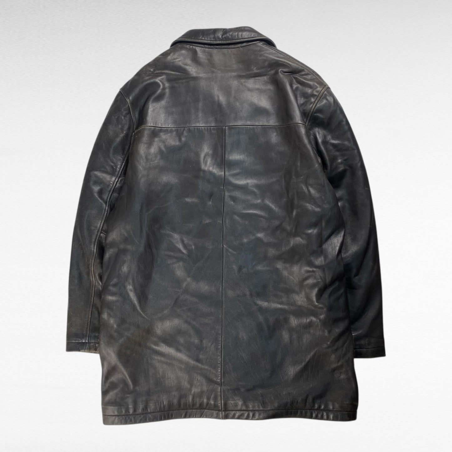 BROOKS SPORT Open Collar Leather Coat Brown Size L