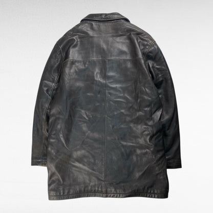 BROOKS SPORT Open Collar Leather Coat Brown Size L
