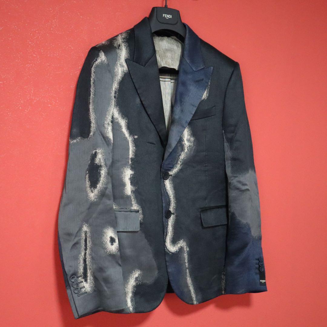 Fendi Silk-Blend Patterned 2-Button Tailored Jacket Size 48