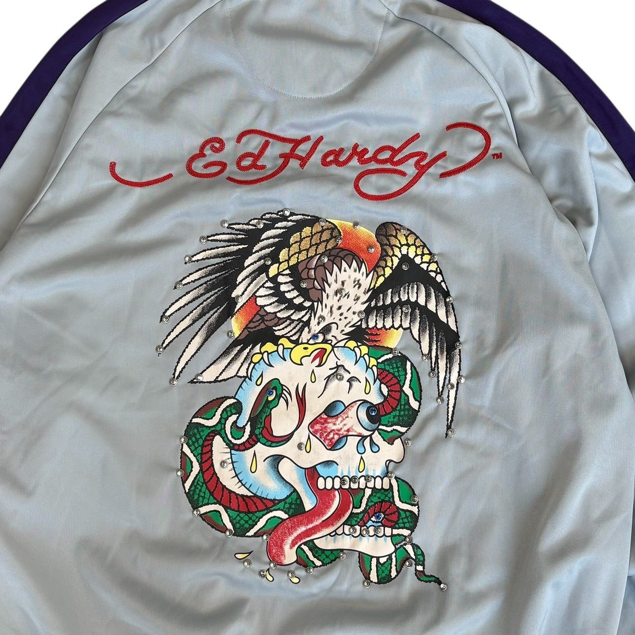 Vintage ED HARDY Blue Rhinestone Track Jacket Size M
