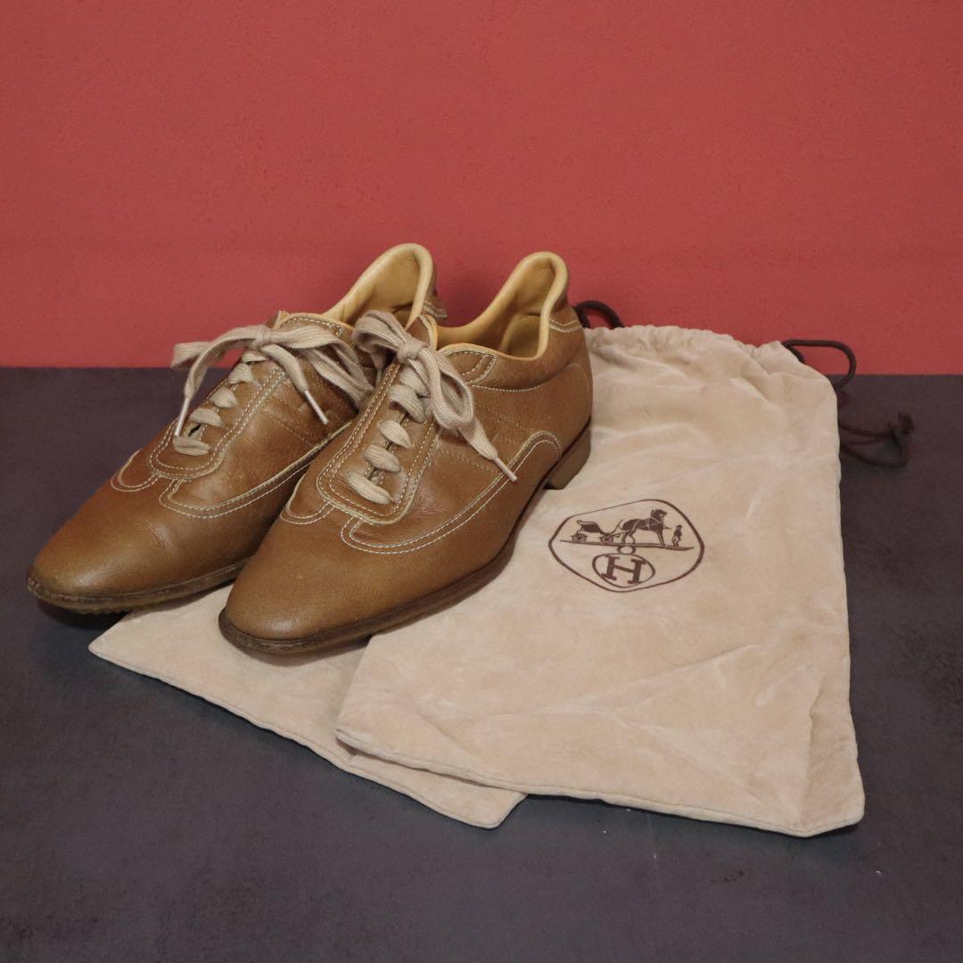 Hermes Quick H Embroidery Leather Sneakers Beige Size 36