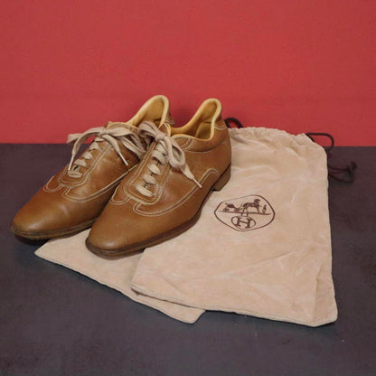 Hermes Quick H Embroidery Leather Sneakers Beige Size 36