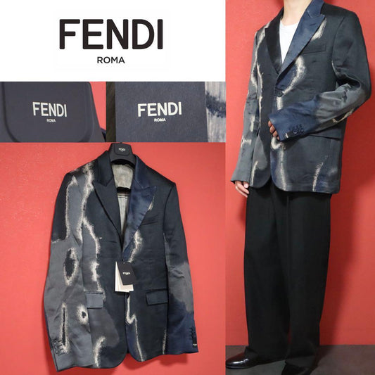 Fendi Silk-Blend Patterned 2-Button Tailored Jacket Size 48