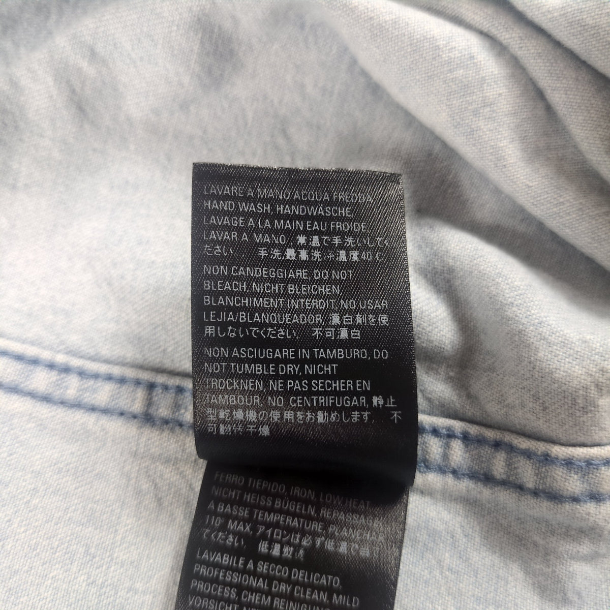 BALENCIAGA Logo Printed Washed Denim Shirt Blue Size 32