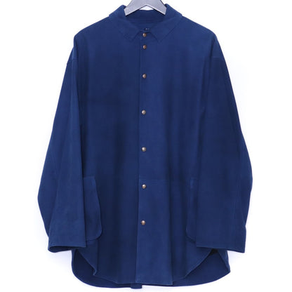 PORTER CLASSIC Suede Leather Shirt Buttons Blue Jacket Size 1
