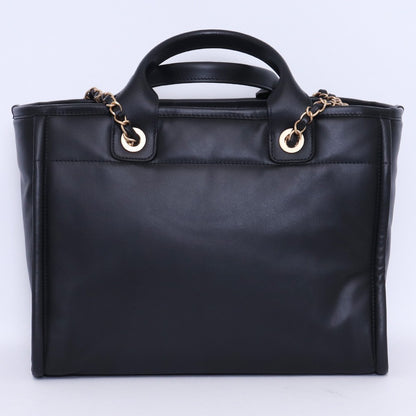 CHANEL Deauville Lambskin 2-Way Tote Bag Black Size F