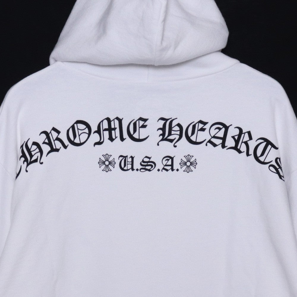 CHROME HEARTS Back Arch Logo USA Zip Up Hoodie White Size M