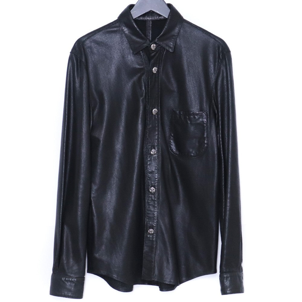 CHROME HEARTS Leather Cross Ball Button-Up Black Size S
