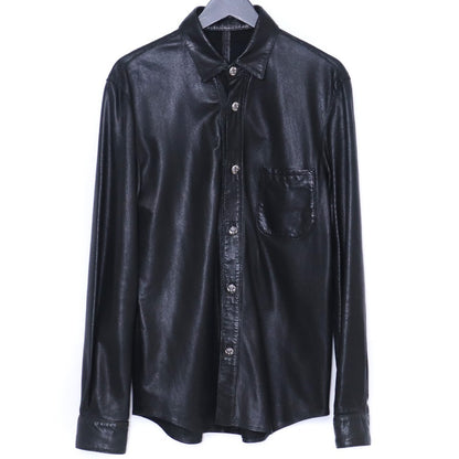 CHROME HEARTS Leather Cross Ball Button-Up Black Size S