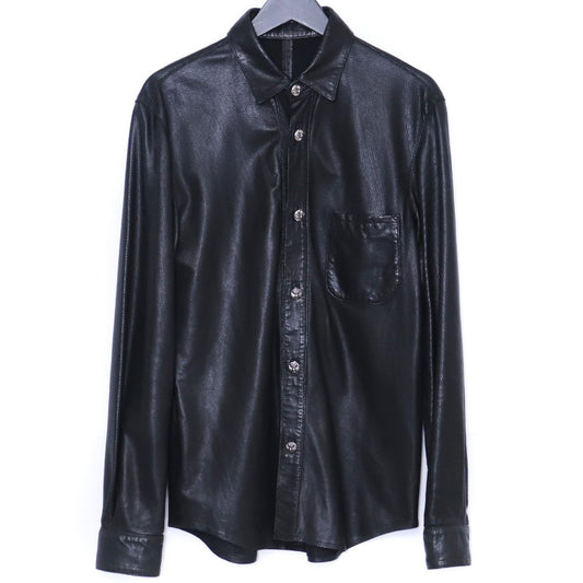 CHROME HEARTS Leather Cross Ball Button-Up Black Size S