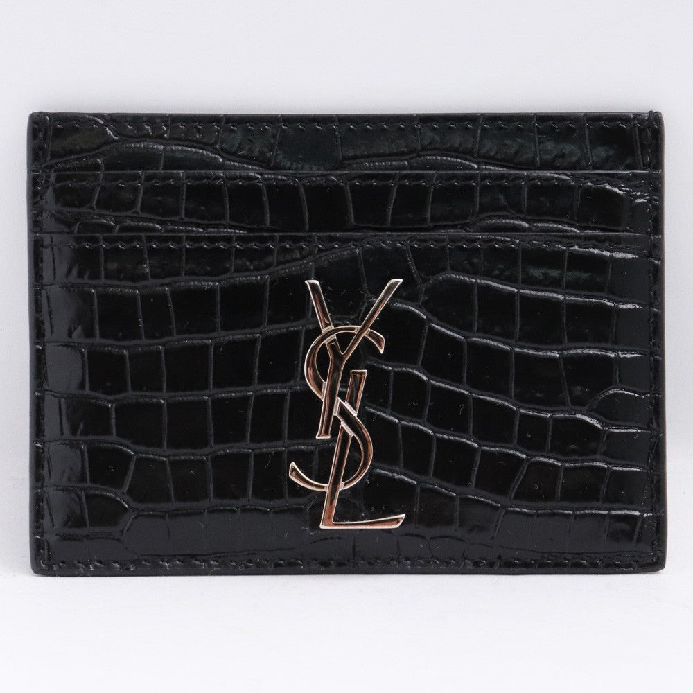 SAINT LAURENT PARIS Cassandra Croc Card Holder Black Card Case Size F