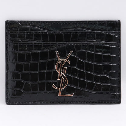 SAINT LAURENT PARIS Cassandra Croc Card Holder Black Card Case Size F