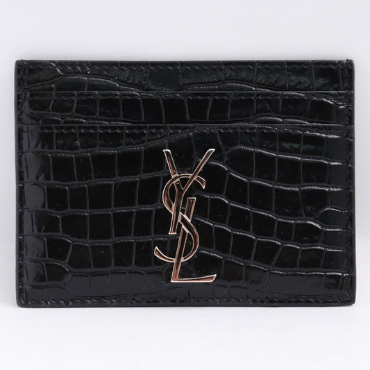 SAINT LAURENT PARIS Cassandra Croc Card Holder Black Card Case Size F