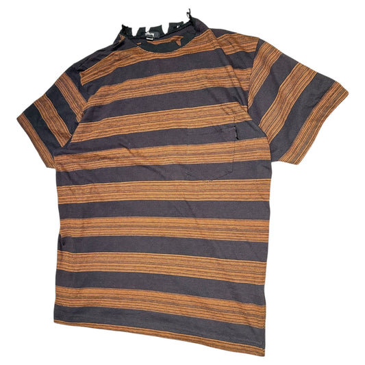 STUSSY 80s Vintage Border Pocket T-Shirt Black/Orange Size L