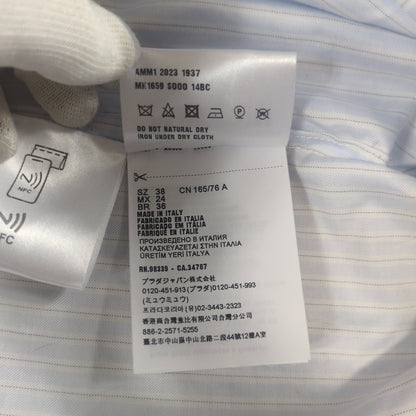 Miu Miu MIU Logo Cropped L/S Shirt Blue Cotton Size 38