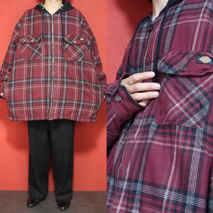 Dickies Plaid Hooded Oversized Zip Coat Red Black Size 2XL