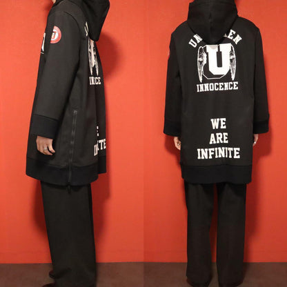 Undercover Black Brushed Back Big Print Hooded Coat Size 1